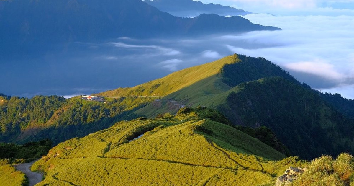 Grassy ridges above a sea of clouds at Hehuan Mountain, from the 山行接駁 site
